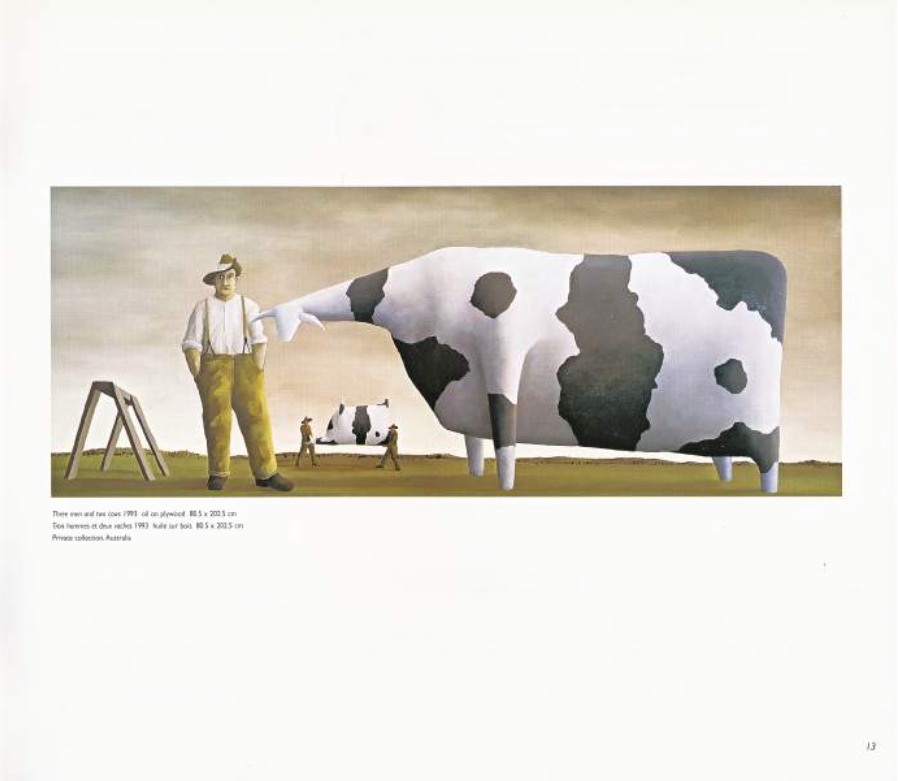 John Kelly: Three Men and Two Cows, oil on plywood