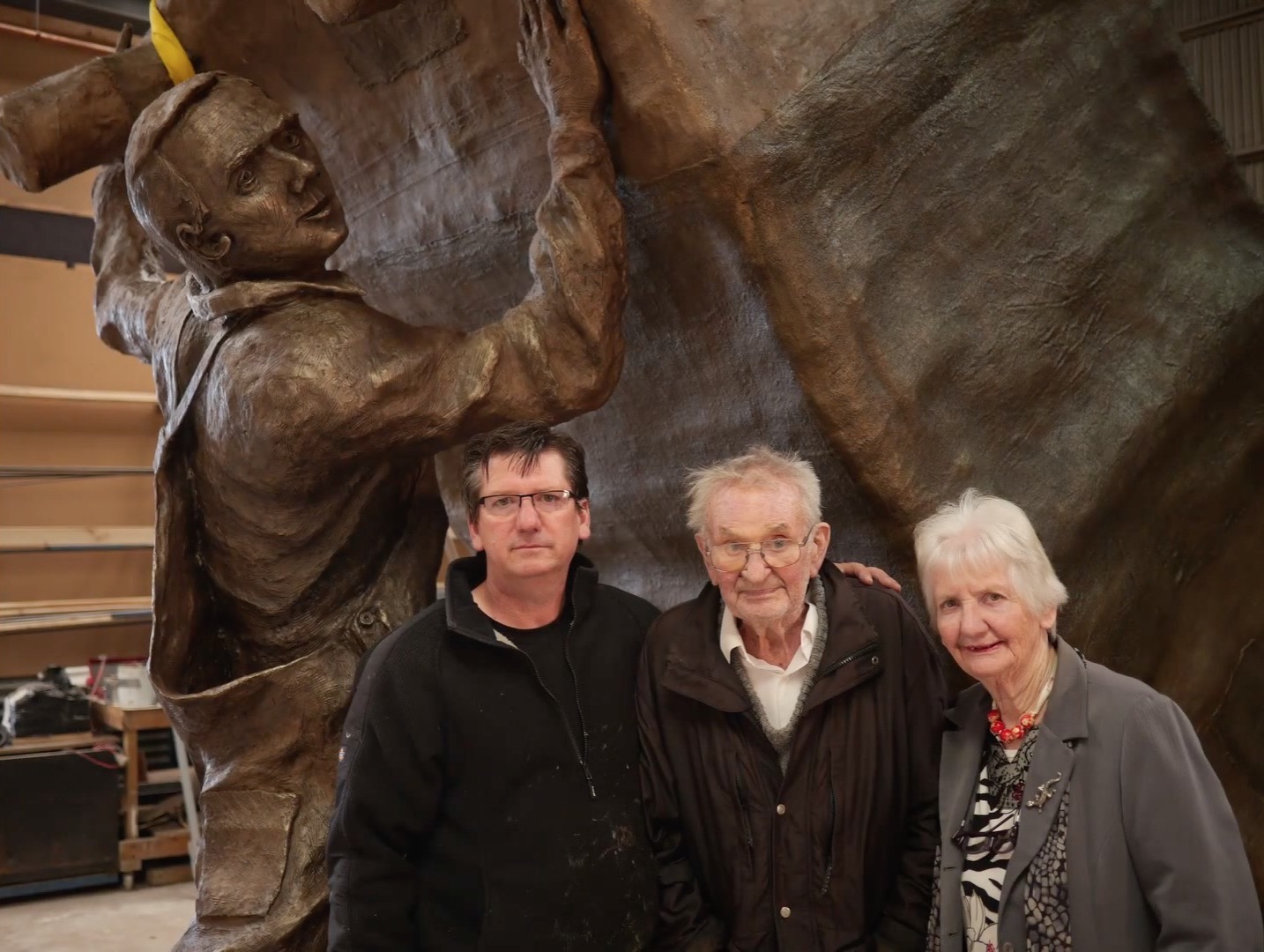 John Kelly with his parents, Ben and Margaret, in the Fundere Foundry, Sunshine, Melbourne