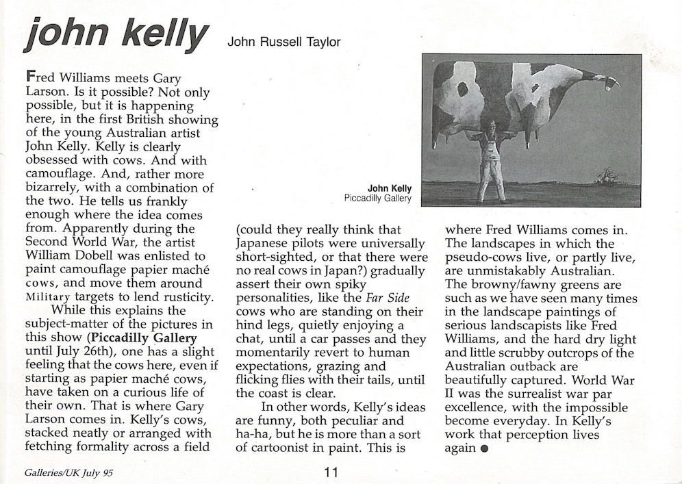 John Russel Taylor re show in Piccadilly Gallery – a newspaper clipping linking John Kelly’s work to that of Fred Williams and Gary Larson