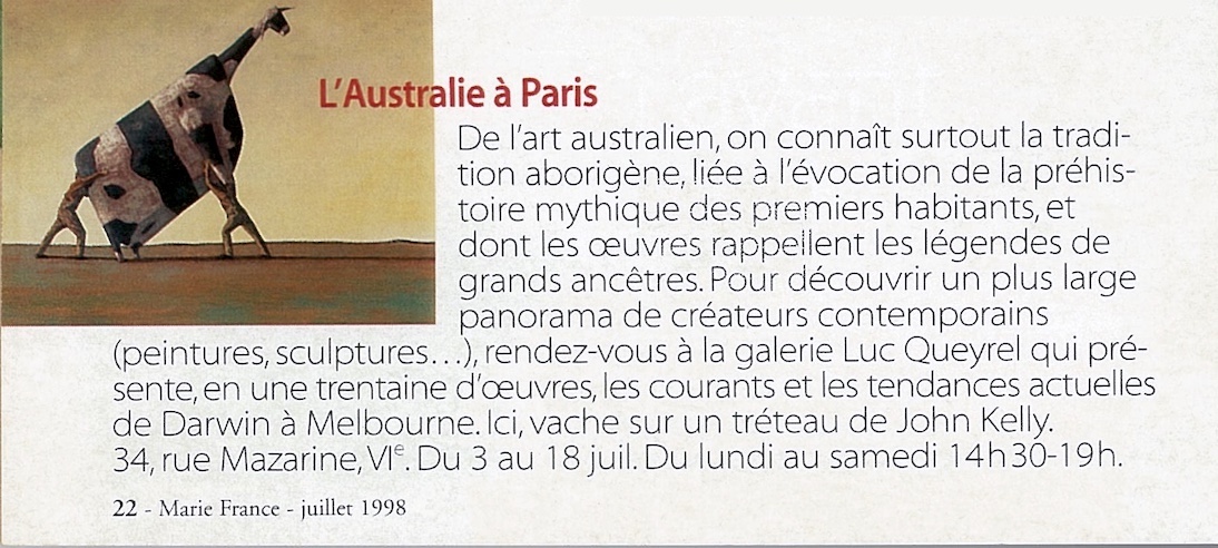 L’Australie à Paris, short piece in Marie France, July 1998; small image of early version of Man Lifting Cow – or rather, Men Lifting Cow